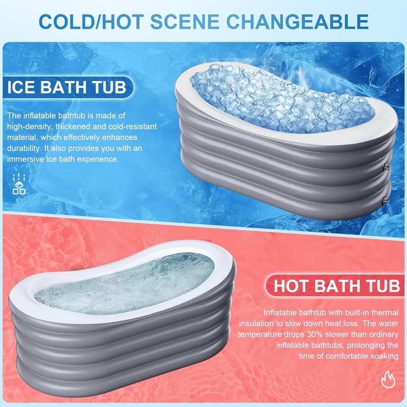 BINYUAN Inflatable Bathtub for Adults - Portable Collapsible Spa Tub with Electric Pump, Hot & Ice Bath Design, Foldable for 1-2 People, Durable PVC - Easy Inflate/Quick Drain