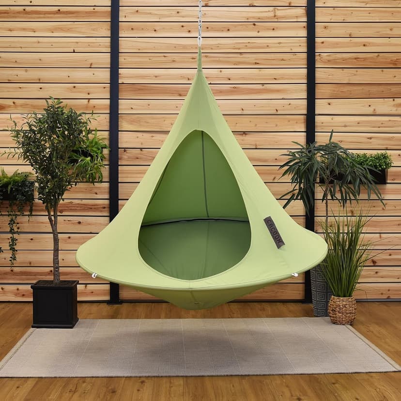 Single Cacoon Hanging Chair – Cozy Indoor/Outdoor Hammock with Polyester Canvas, 440 lb Capacity, Includes 18ft Rope & Carabiner (Leaf Green)