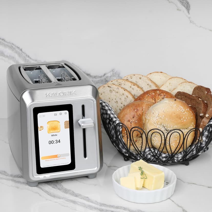 Kalorik Toaster VIVID TOUCH Series 2-Slice with Large High-Resolution Touchscreen and Customizable Cooking Presets by Bread Type, Features Wide Slots and High Lift Lever, 1000-Watts, Stainless Steel