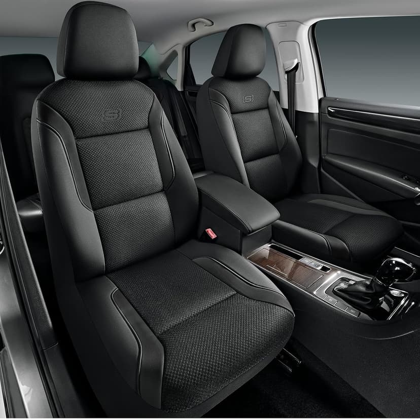 Skechers Memory Foam Leather Car Seat Covers, Air Cool Mesh Thick Seat Covers, Two Front car seat Protector, Airbag Compatible, Automotive Comfort Protection for Most Cars, Vans, Trucks, SUV (Black)