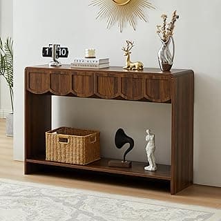 Console Table with Drawers, Mid-Century 43 Inches Narrow Entryway Tables with Open Storage Shelves, Hallway Accent Tables Behind Couch Table for Living Room - Walnut