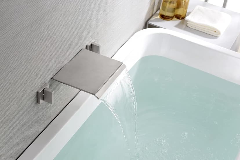 SUMERAIN Waterfall Tub Faucet Wall Mount Bathtub Faucet Brushed Nickel Dual Handle with Solid Brass Rough in Valve