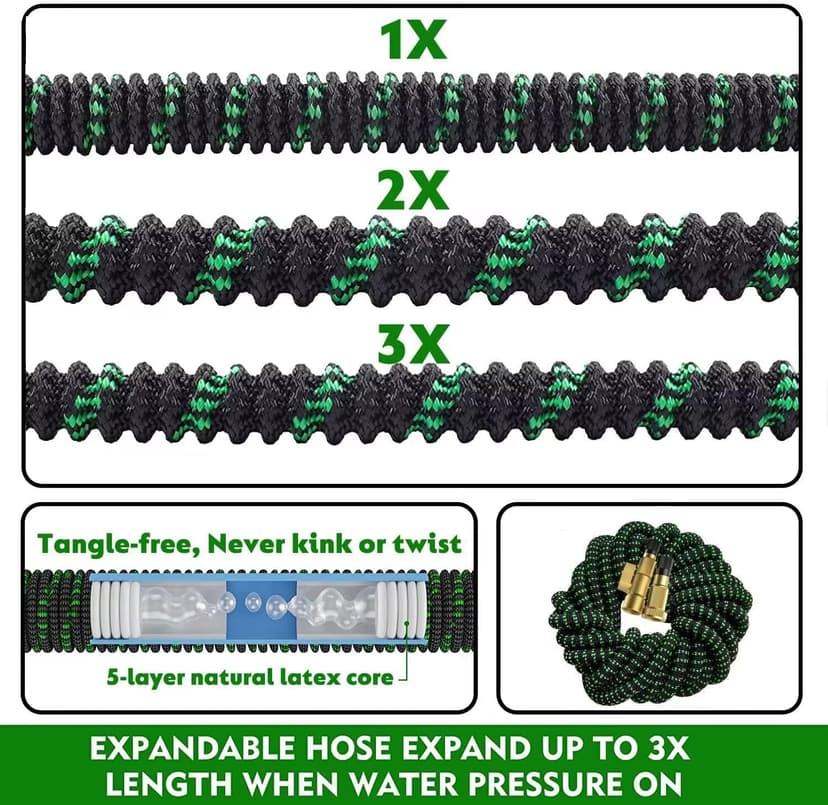 75 ft Expandable Garden Hose, 2025 Upgraded Retractable Flexible Water Hose 75ft with 10 Function Spray Nozzle, Lightweight, Kink-free,Expanding Hoses With 3/4" Solid Brass Fittings
