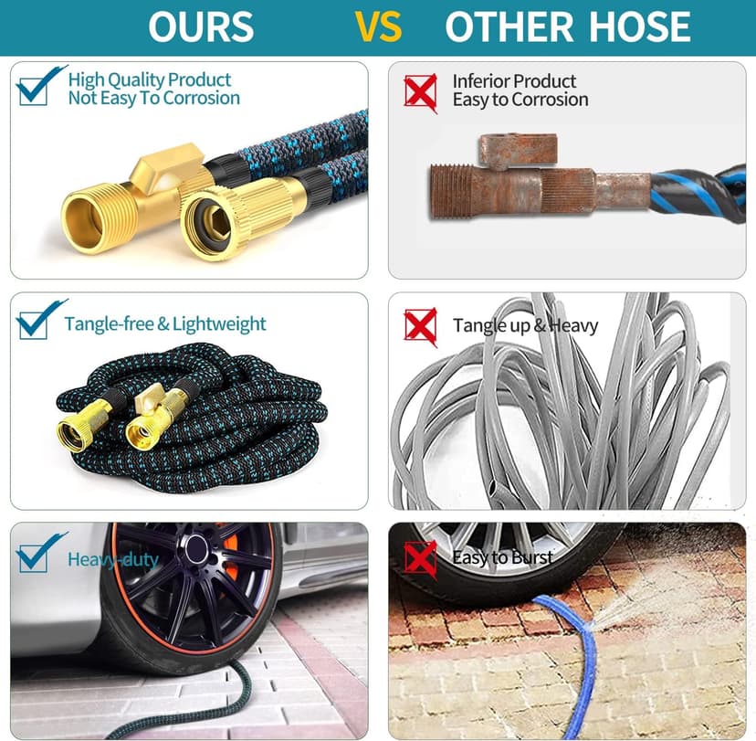 200 ft Garden Hose Expandable Hoses - Upgrade 2025 Flexible Water Hose with 10 Functions Spray Nozzle，Car Wash Hoses with Solid Brass Connector, Leakproof Lightweight Expanding Pipe for Yard,Outdoor