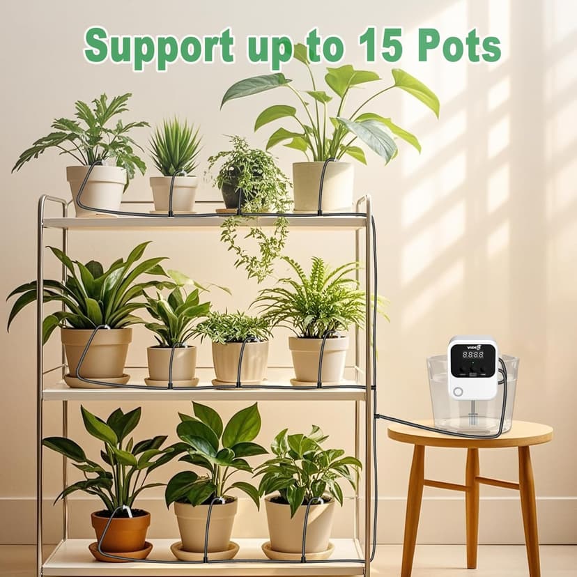 Automatic Plant Watering Indoor Devices for 15 Potted Plants, Indoor Plant Watering System, Automatic Plant Waterer Drip Irrigation System with Programmable Timer for Indoor/Outdoor Use