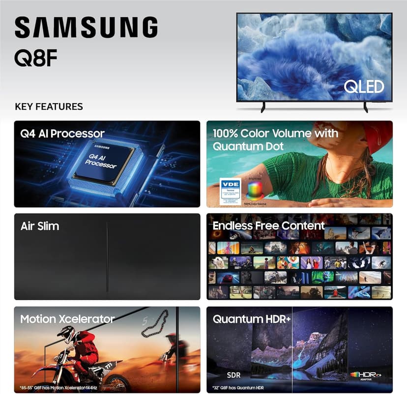 Samsung 50-Inch Class QLED Q8F 4K UHD Smart TV (2025 Model) Q4 AI Processor, 100% Color Volume with Quantum Dot, AirSlim Design, Endless Free Content, Samsung Vision AI, Alexa Built-in