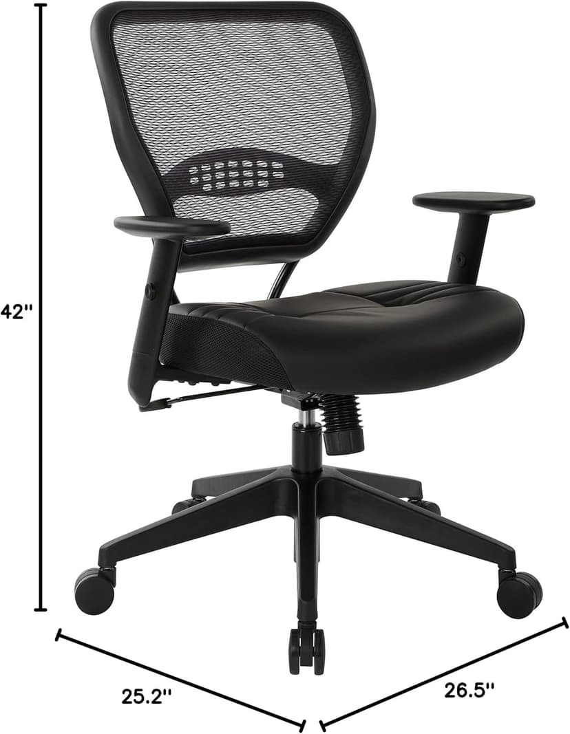 Space Seating Professional AirGrid Dark Back and Padded Black Eco Leather Seat, 2-to-1 Synchro Tilt Control, Adjustable Arms and Tilt Tension with Nylon Base Managers Chair