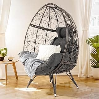 Bme Heavy Duty 400 lbs Capacity Wicker Egg Chairs for Outside & Indoor, Premium Soft Thick Olefin Fabric Cushion & UV 2000 Hours Material Teardrop Design, Durable Against Water, Weather