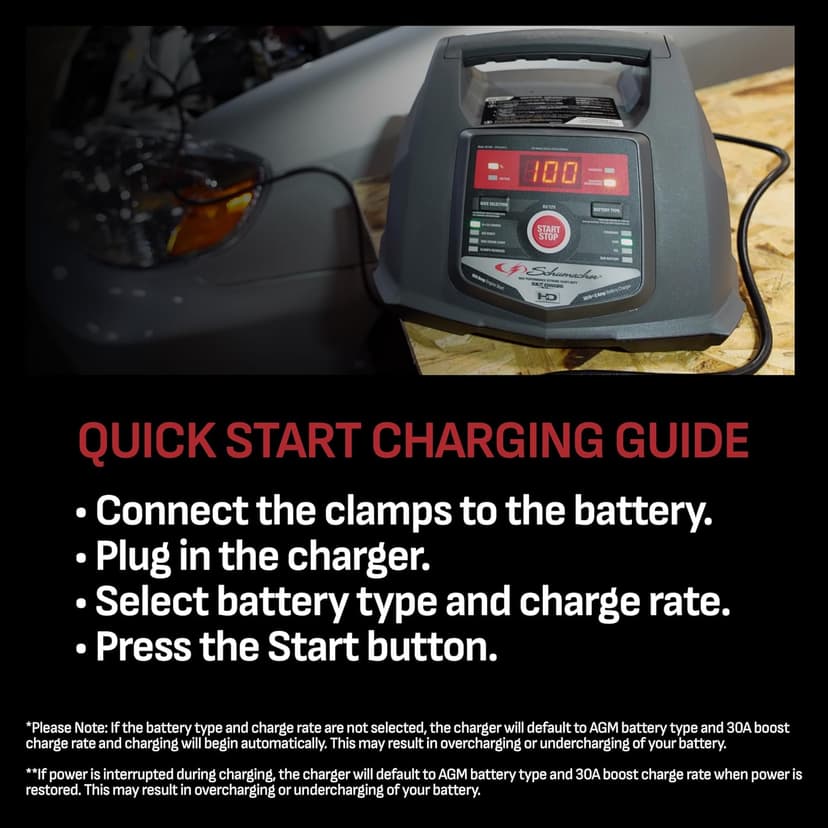 Schumacher Electric Fully Automatic Car Battery Charger & Engine Starter - 6V / 12V Battery Charger & Maintainer - for Standard, AGM, Gel & Deep-Cycle Batteries - Reverse Hook-Up Protection - SC1281