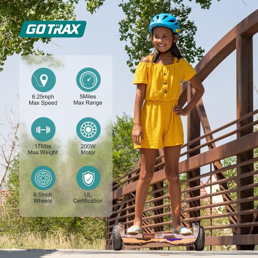 Gotrax Hoverboard with 6.5" LED Wheels & Headlight, Max 4/5/6Miles Range, 6.2mph Power by Dual 200W Motor, UL2272 Certified and 50.4Wh/65.52Wh/93.6Wh Battery Self Balancing Scooters for 44-176lbs Kids