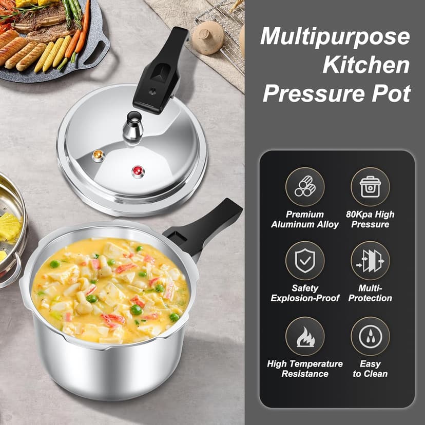 Compact Pressure Cooker, 3.17 Quart Aluminum Alloy Pressure Cooker 18cm/7inch Bottom 3L Mini Pressure Cooker for 1-2 Person, Ideal for Solo Cooking, Dorms & Camping Gas Induction Stove Compatible