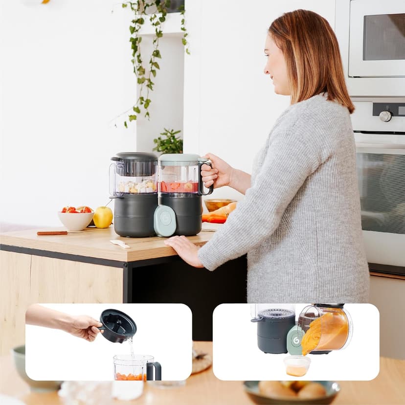 Babymoov Duo Meal Lite Food Maker - 4 in 1 Baby Food Processor with Steam Cooker, Blender, Baby Purees, Warmer and Defroster (Nutritionist Approved), Dark Grey
