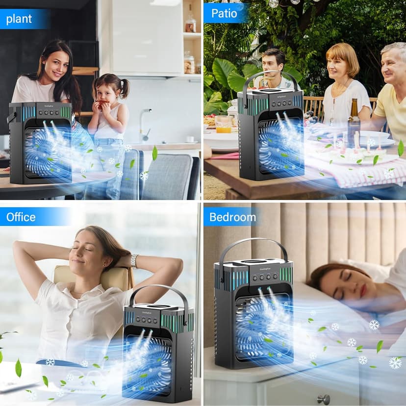 Portable Air Conditioners,4-in-1 Evaporative Air Cooler with 3 Speeds, 3 Modes & 7 LED Light Cooling Fan with Remote, 2-8H Timer, 1200ML Personal Mini Air Conditioner for Bedroom and Office