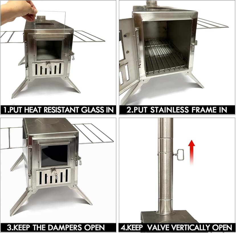 Wood Burning Stove,Portable Camping Stove with Chimney Pipes,Front Window，Side Racks,Mini Wood Stove for Outside Tent,Cookout,Truck Travel and inside Woodcutter's Cottage