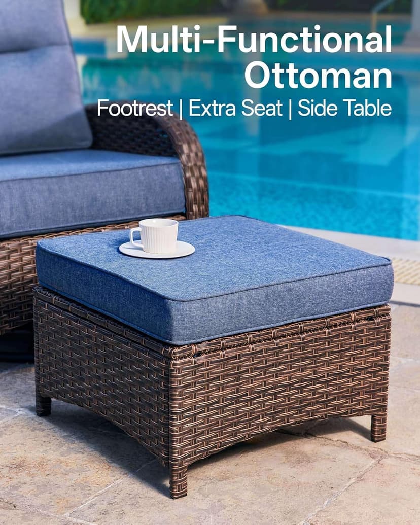Patio Furniture Set with 6-Inch Thick Cushions, High Back Outdoor Swivel Rocker Chairs, Patio Couch and Ottomans, 6-Piece Easy Assembly Conversation Set for Porch Deck Pool Yard in Blue