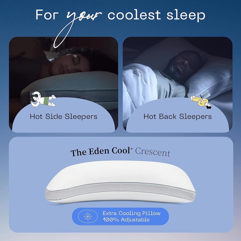 Coop Home Goods Cool+ Crescent Adjustable Pillow, Queen Size Plus Shaped Memory Foam Pillows with Cooling Gel, Neck Support, Back or Side Sleeper Pillow, CertiPUR US/GREENGUARD Gold