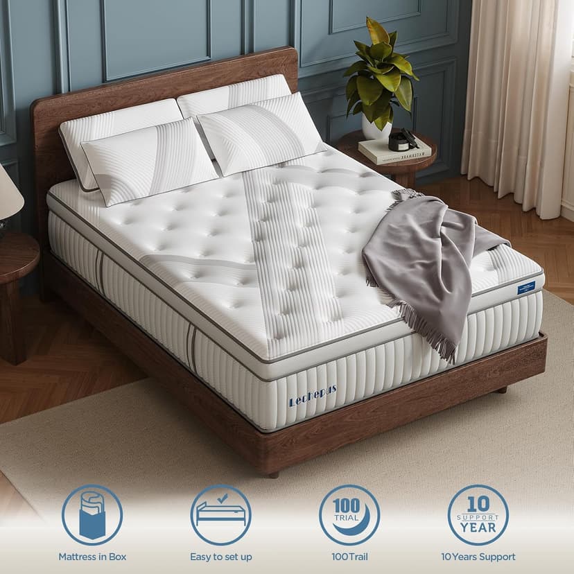 Queen Mattress, 14 Inch Queen Size Hybrid Memory Foam and Individual Pocket Spring,Motion Isolation,Medium Plush Mattress in Box,Pressure Relief, Edge Support Upgrade