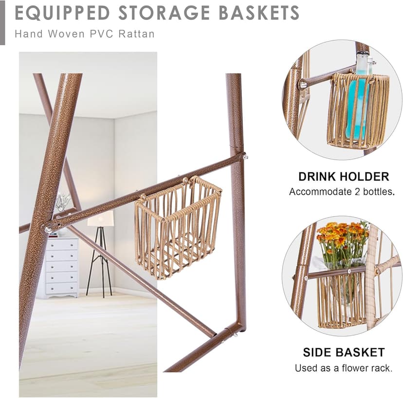 Reinforced Base & Triangular Structure Hammock Stand with 2 Storage Baskets, Swing Stand with 3 Hooks Fit for Most Hanging Chair for Oudoor&Indoor (Stand Only) (Coffee)