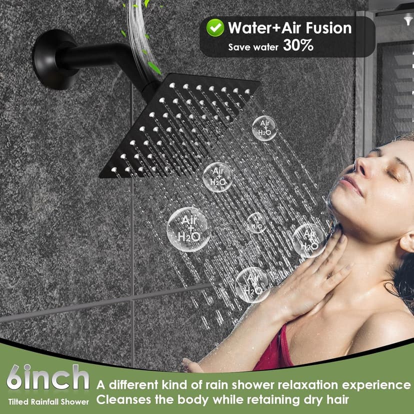 Enga Luxury Dual Shower Head System LED Thermostatic Shower System with 6 inch Wall Shower, 20-Inch 3 Function Shower Head (Rainfall & Mist & Waterfall), Matte Black