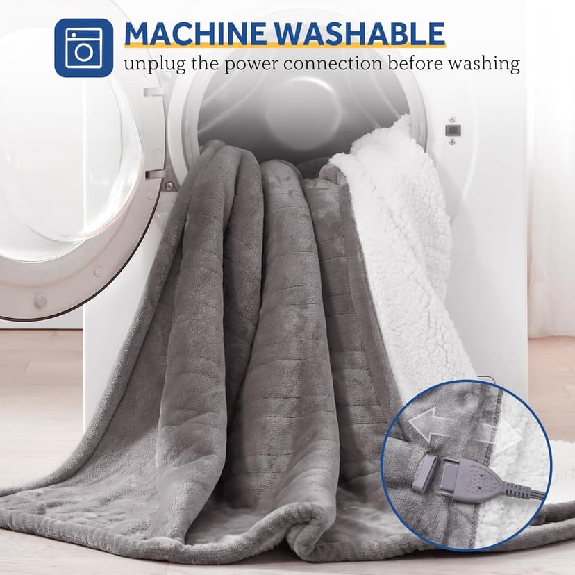 Sealy Electric Throw Blanket, Flannel & Sherpa Heated Throw with 6 Heating Levels & 2-10 Hours Auto Shut Off, Fast Heating & Machine Washable, 50x60 Inch, Light Grey