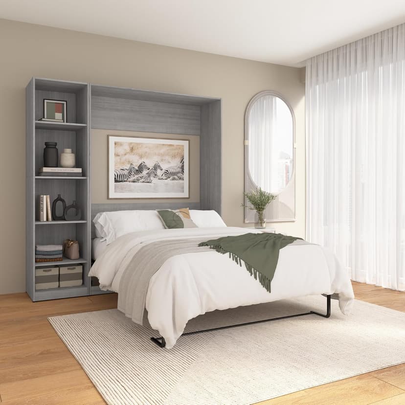 Bestar Claremont Full Murphy Bed with Closet Organizer (79W) in Platinum Gray, Sleeping Arrangement for Multipurpose Room