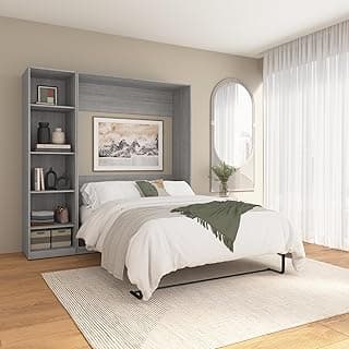 Bestar Claremont Full Murphy Bed with Closet Organizer (79W) in Platinum Gray, Sleeping Arrangement for Multipurpose Room