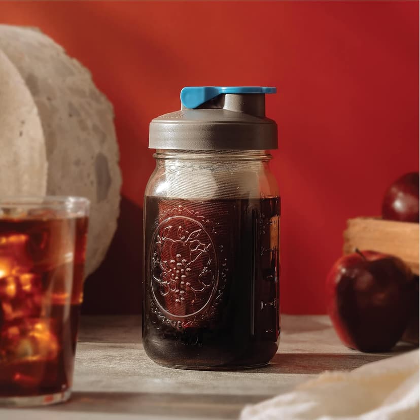 County Line Kitchen Glass Cold Brew Coffee Maker with Lid - Wide Mouth, 2 Quart (64 oz) - Heavy Duty, Leak Proof - Sun & Iced Tea Pitcher, Cold Brew Coffee, Breast Milk Storage, Water - Gray
