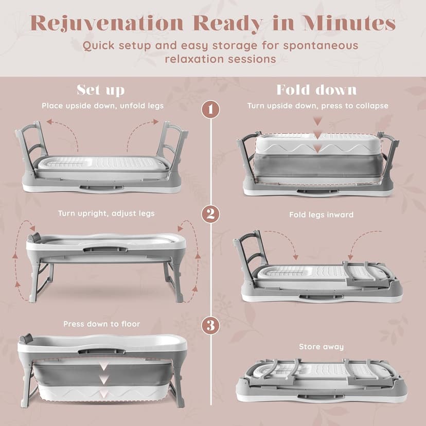 Portable Bathtub for Adult - Large 56'in Foldable Collapsible tub - Ergonomically Designed for the Ultimate Relaxing Soaking Bath. Ideal for Small Spaces - Quick, Effortless Folding Bathtub