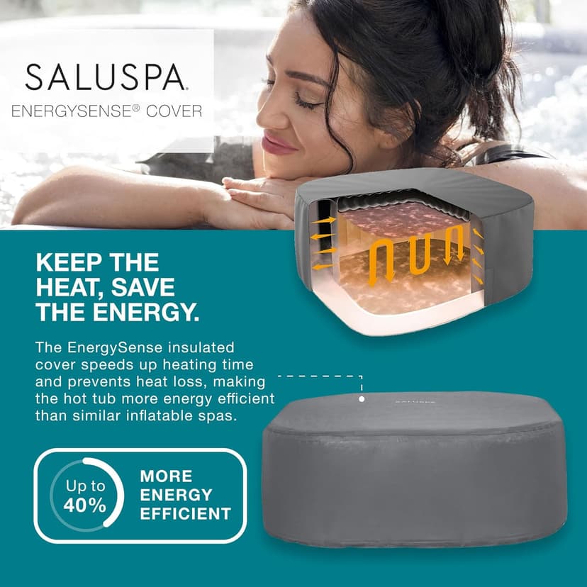 Bestway SaluSpa Hawaii AirJet 4 to 6 Person Inflatable Hot Tub Square Portable Outdoor Spa with 140 AirJets and EnergySense Energy Saving Cover, Blue