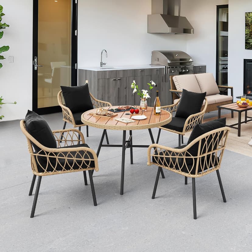 YITAHOME Patio Chairs Set of 4, Outdoor Patio Furniture Dining Chairs, All-Weather Rattan Conversation Chairs with Soft Cushions for Backyard Deck (Light Brown+Black)