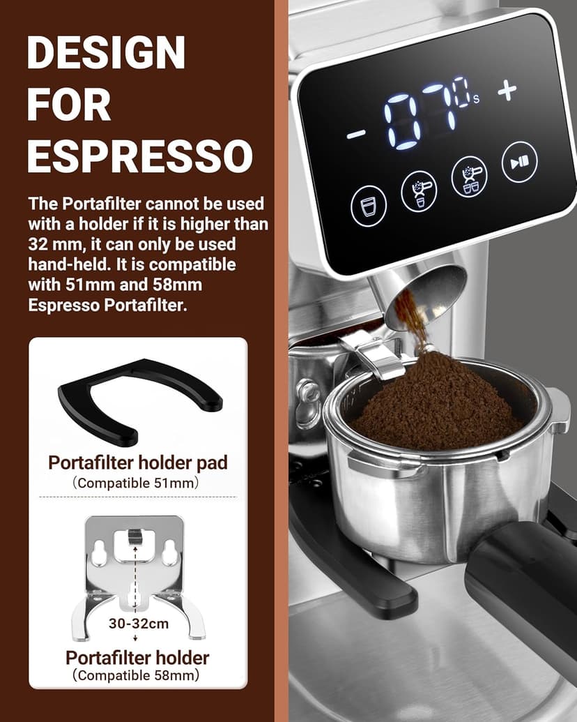 AMZCHEF Coffee Grinder, Coffee Bean Grinder for Home Use with Precise Grinding, LED Control Panel, Detachable Funnel Stand, Anti-static Design, 48 Grind Settings, silver