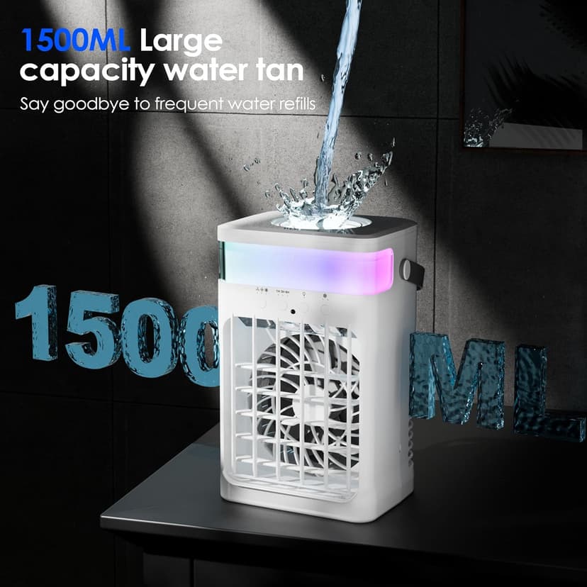 Portable Air Conditioners,Air Conditioner,Ac Unit with 1500ML Water Tank,2 Spray Ports,3 Wind Speeds,3 Timers,10 kinds of Colorful Lights,Portable Ac Units for Room Camping Car Office