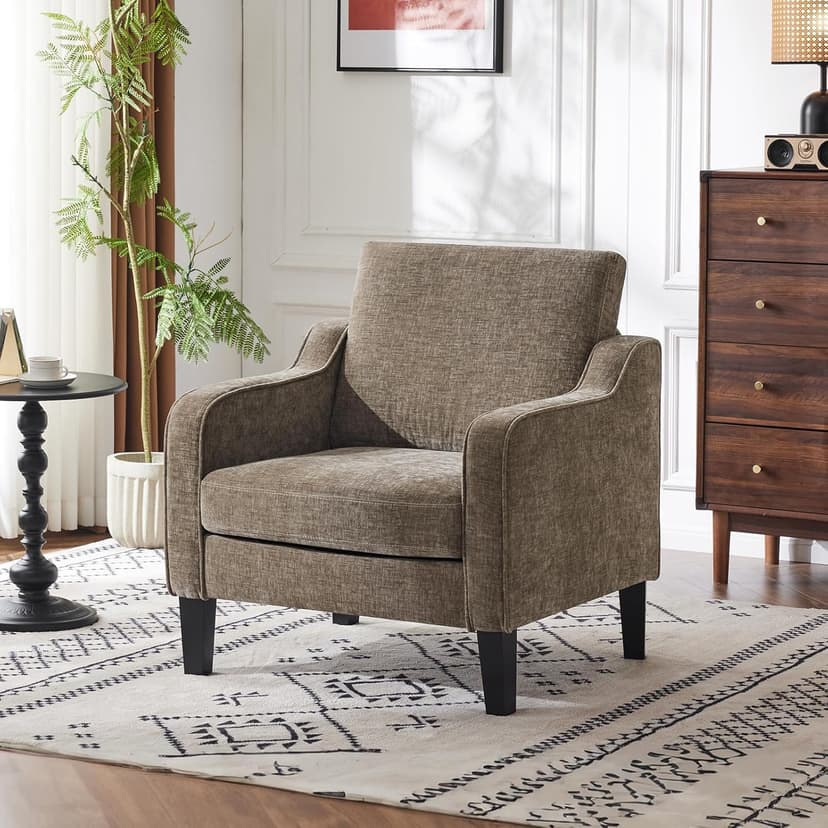 VINGLI Accent Chairs Set of 2 Living Room Chairs Light Brown Reading Chair for Bedroom Scooped Arm Chair Mid Century Modern Accent Chairs Upholstered Comfy Chair for Apartment, Waiting Room