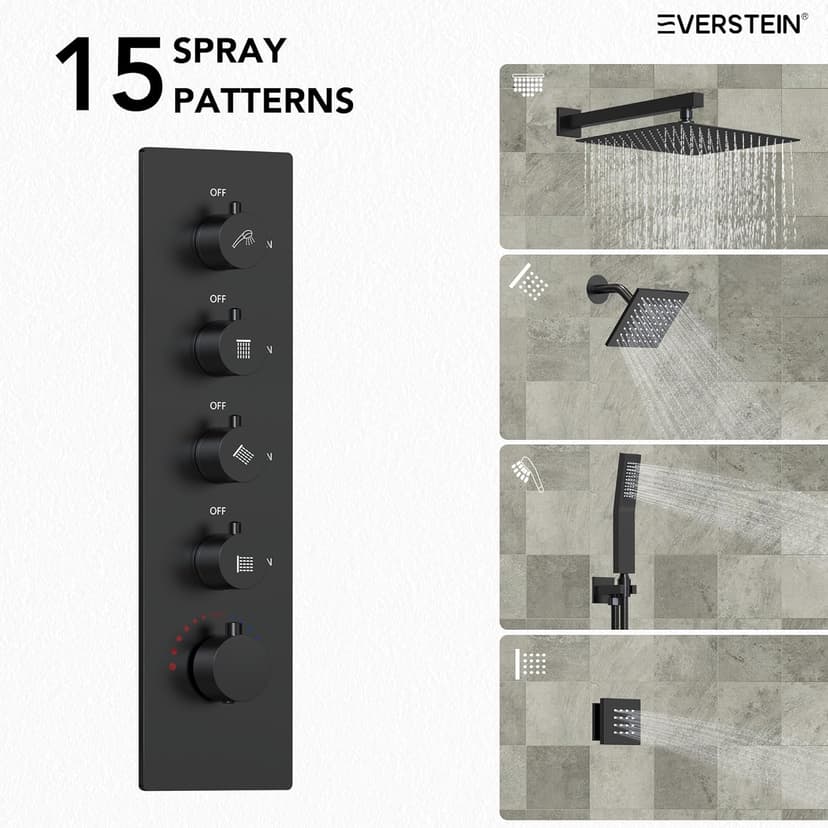 Thermostatic Shower system with 6 Body Jets, 16, 6 in. Bathroom Shower Set Wall Mount Dual Shower Head Faucet in Matte Black