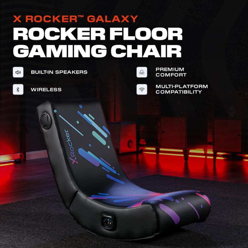 X Rocker Pixel Youth Video Gaming Floor Rocker Chair, Back to School Gifts for Gamers, Bedroom, Foldable, Black with Print