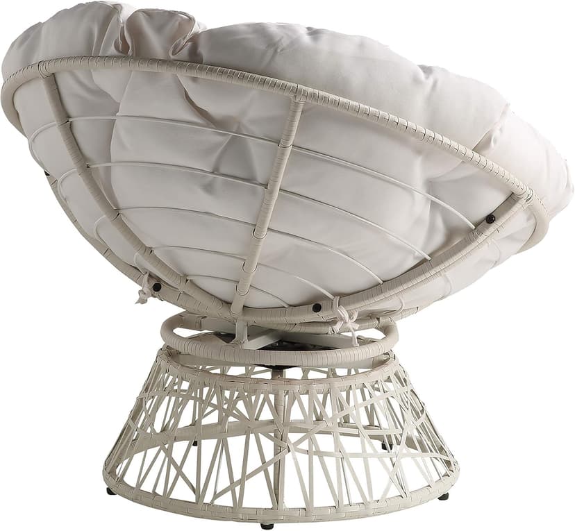 OSP Home Furnishings Wicker Papasan Chair with 360-Degree Swivel, White Frame with White Cushion