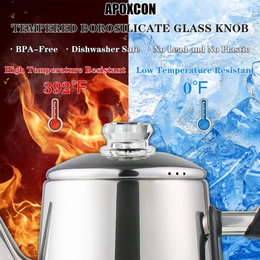 Electric Coffee Percolator Stainless Steel Coffee Maker with Heat Resistant Tough Glass Clear Brew Progress Knob, Keep Warm & Cordless Serving Classic Coffee Pot with On/OFF Switch 12 Cup