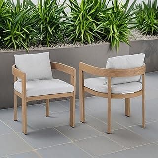Christopher Knight Home Aluminum Dining Chair Set of 2, Armchairs with Cushions, Barrel Accent Chair, Wood-Like Finish, Comfy Seating Kitchen Side Chair Set for Balcony, Backyard, Garden, Teak