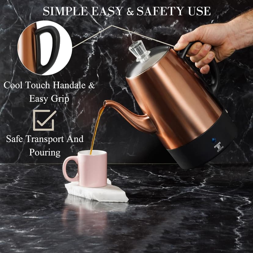 Moss & Stone Percolator Coffee Pot Electric 10 Cup, Stainless Steel Coffee Maker, Coffee Percolator Electric With Keep Warm Function, 10 Cups Stainless Steel Percolator With Coffee Basket