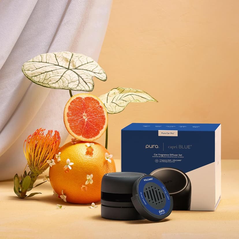Capri Blue Volcano Pura Car Pro Diffuser Set - Includes Pura Car Pro Diffuser and Capri Blue Volcano Air Freshener Refills - Scented with Notes of Tropical Fruits & Sugared Citrus
