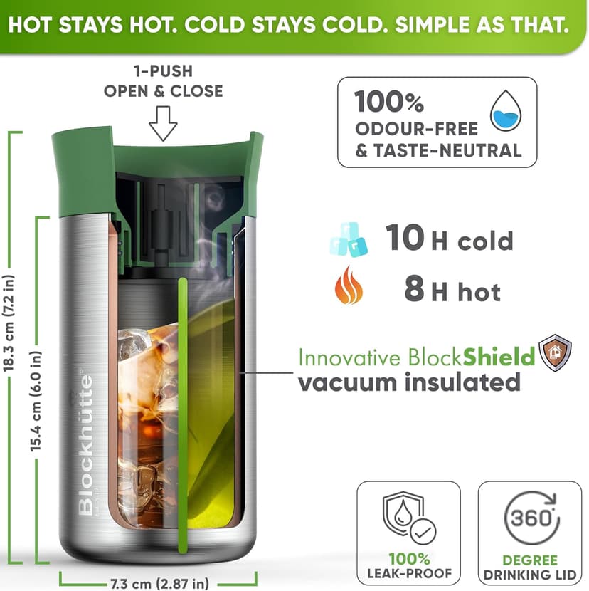 Blockhütte Coffee Cup Insulated Stainless Steel, Tea Tumbler 12oz modern and slim, Insulated Coffee Cup 8h Hot, Travel Tea Mug Spill Proof, Leak Proof Thermal Travel Tumbler