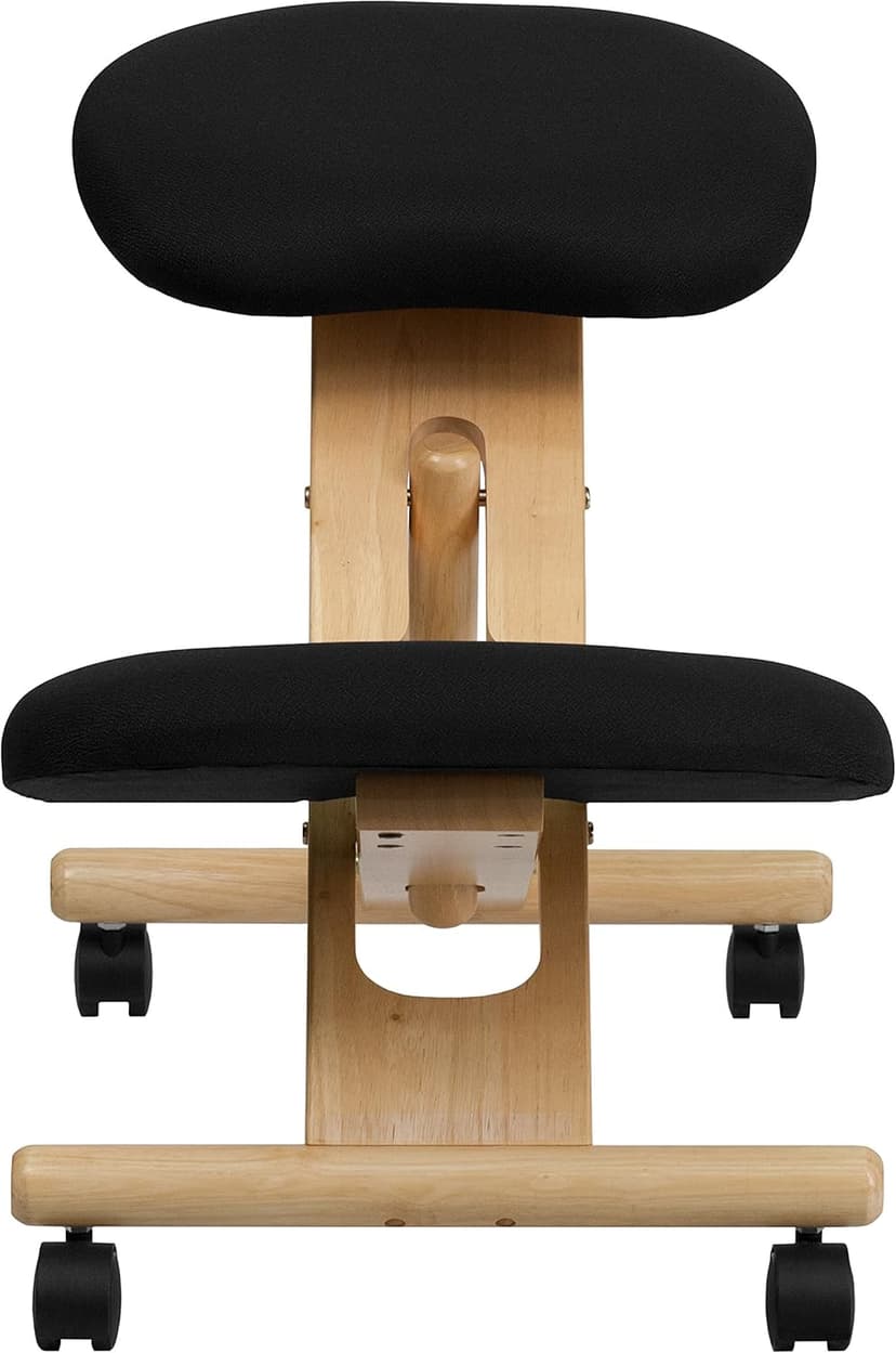 Flash Furniture Posey Mobile Wooden Kneeling Office Chair for Improved Posture, Height-Adjustable Ergonomic Office Kneeling Chair, Natural/Black