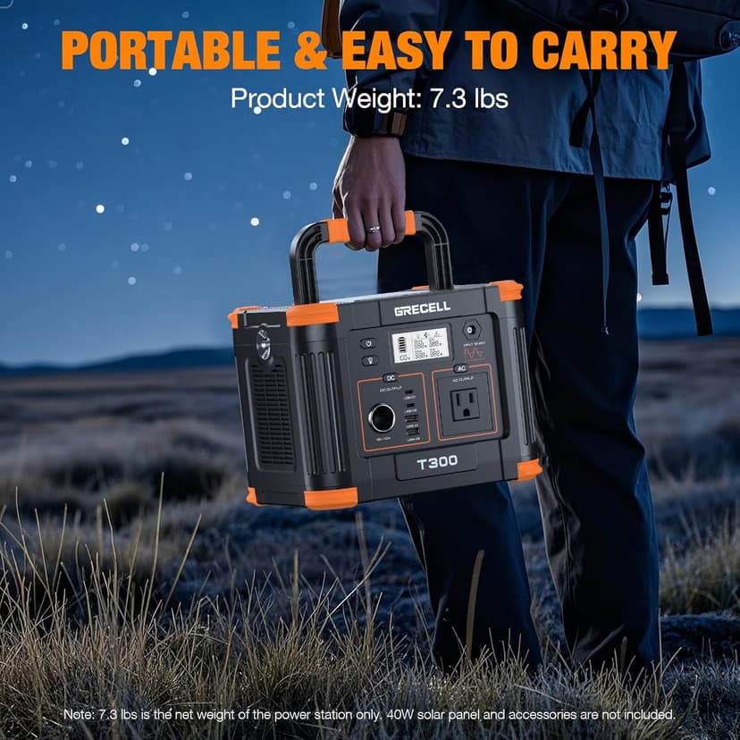 Grecell Portable Power Station 330W (Peak 600W) with 40W Solar Panel, GRECELL 230.88Wh Solar Generator 60W USB-C PD, 110V Pure Sine Wave AC Outlet, Lightweight Backup Battery for Camping, Travel, RVs