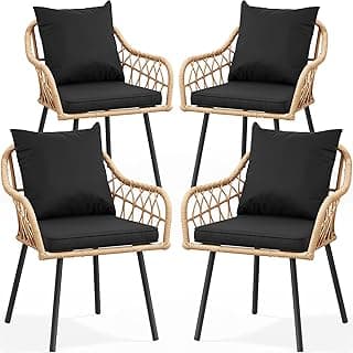 YITAHOME Patio Chairs Set of 4, Outdoor Patio Furniture Dining Chairs, All-Weather Rattan Conversation Chairs with Soft Cushions for Backyard Deck (Light Brown+Black)