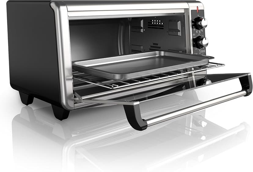 BLACK+DECKER 8-Slice Extra Wide Convection Toaster Oven, Fits 9"x13" Oven Pans and 12" Pizza, Bake, Toast, Broil, and Keep Warm Functions, Countertop Compact Design with Stainless Steel Finish
