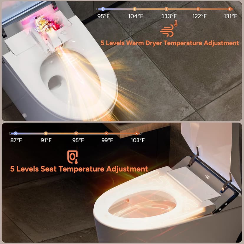 Smart Toilet with Bidet Built in, Toilets with Tank, Auto Open Close, Auto Flush, Foot Sensor, Heated Seat, Warm Water, Foam Dispenser, Elongated Bidets for Modern Bathroom, Remote, Night Light