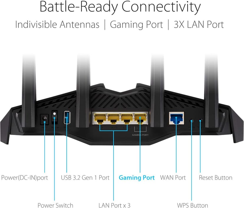ASUS RT-AX82U (AX5400) Dual Band WiFi 6 Extendable Gaming Router, Gaming Port, Mobile Game Mode, Aura RGB, Included AiProtection Pro Security, Instant Guard, VPN, AiMesh Compatible