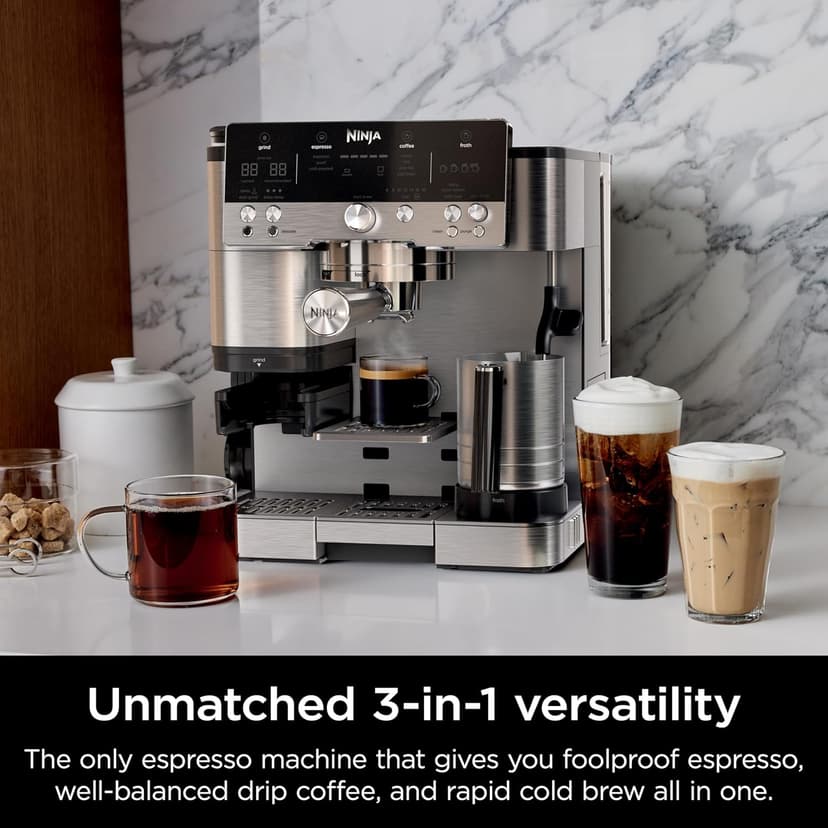 Ninja Espresso Machine and Drip Coffee Maker| Luxe Café Premier Series | Integrated Coffee Grinder, Milk Frother, Assisted Tamper & Built-In Espresso Accessory Storage | Stainless Steel | ES601