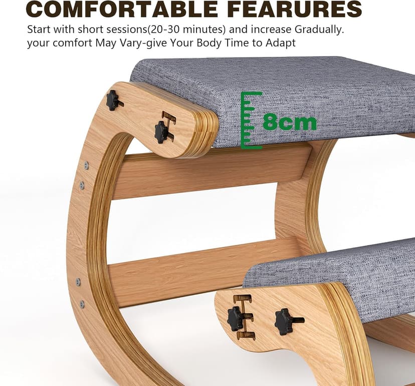 Ergonomic Kneeling Chair with Wooden Frame - Adjustable Height Office Chair with Soft Padding for Back Pain Relief, Posture Correcting Home & Office Desk Chair