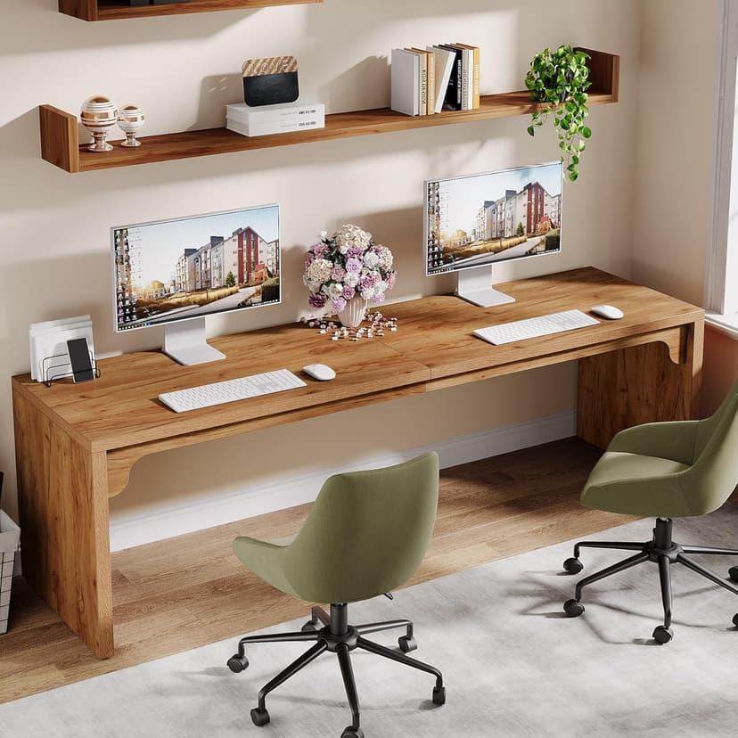 Tribesigns 78.7 Inches Long Computer Desk, Wooden Extra Long Desk, 2 Person Large Writing Table for Home Office, Brown